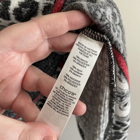 Weekends by Chicos Women Sz 2 L Black/Gray/Red Drawstring Cowl Neck L/Sleeve Top - Picture 8 of 10